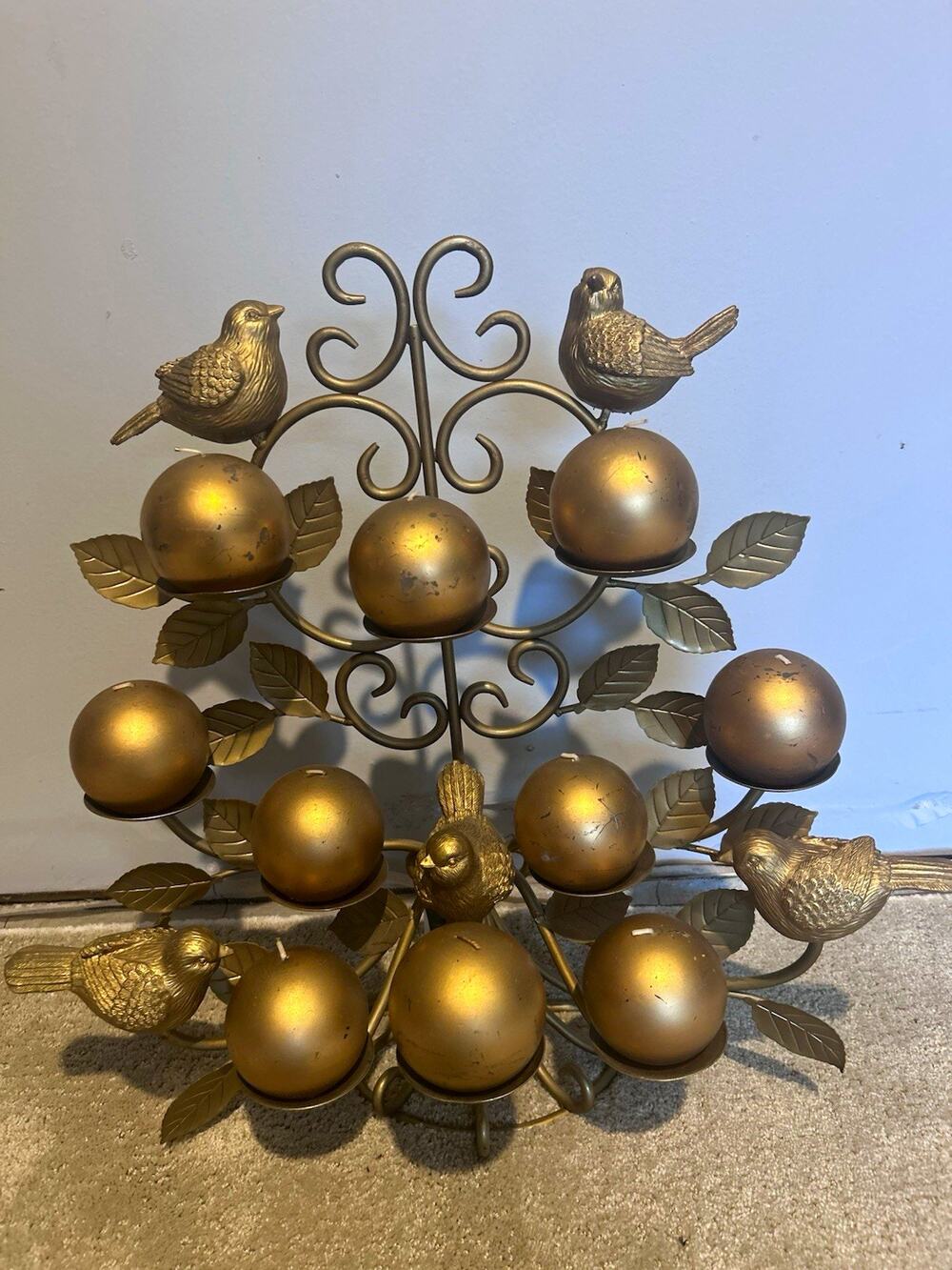 Christmas Conservatory Gold Metal Tree Bird Votive Candelabra Freestanding